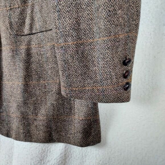 Vintage Kingsridge 44R Pure Wool Brown Plaid Herringbone Blazer Sport Coat - Picture 5 of 12